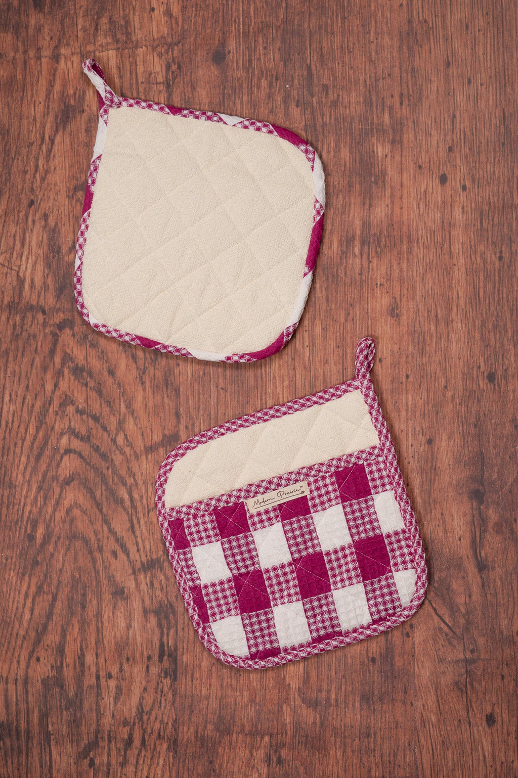 Prairie Essentials Pocket Potholders in Berry Plaid, Set of 2