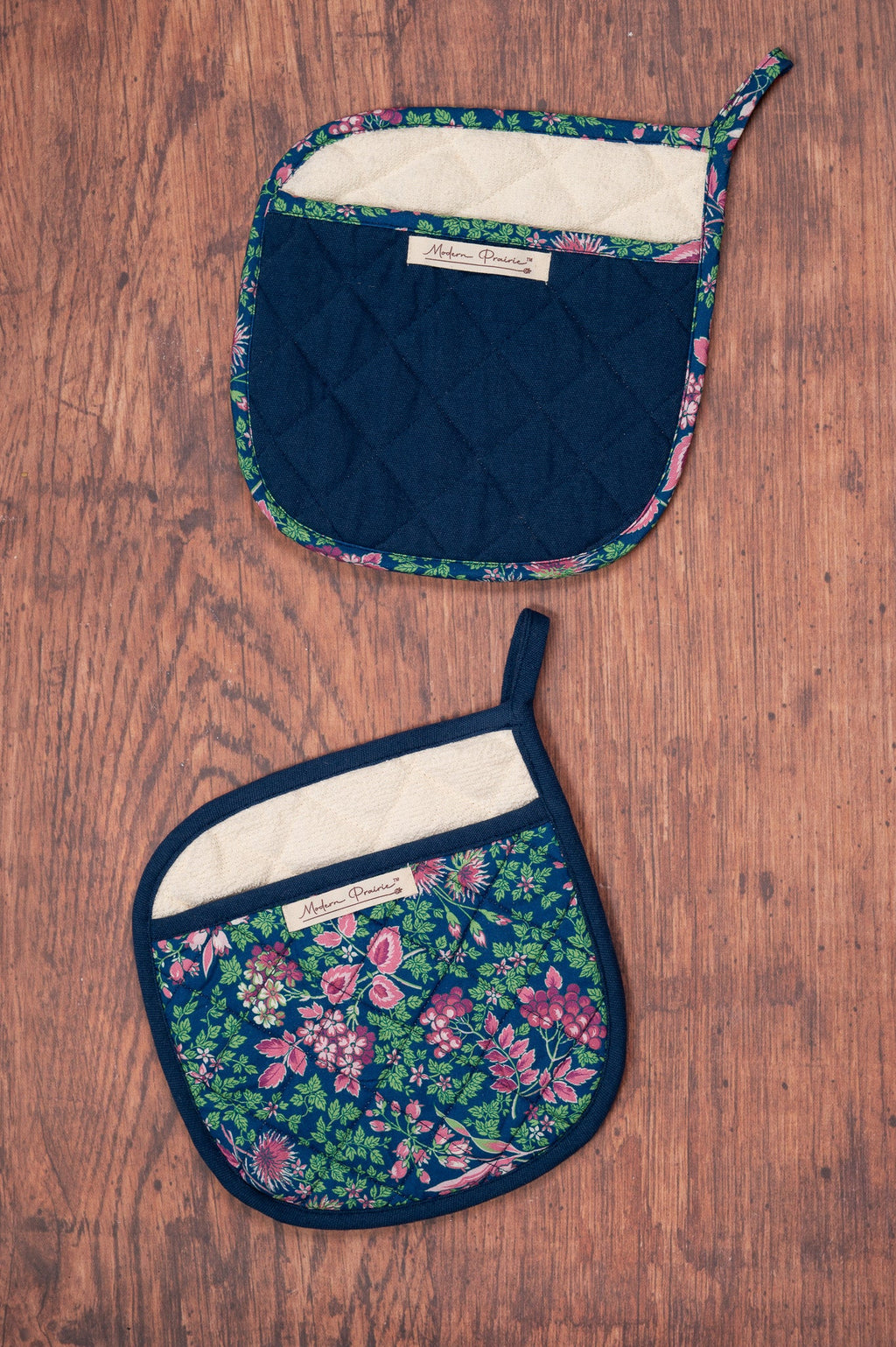 Prairie Essentials Pocket Potholders in Navy, Set of 2