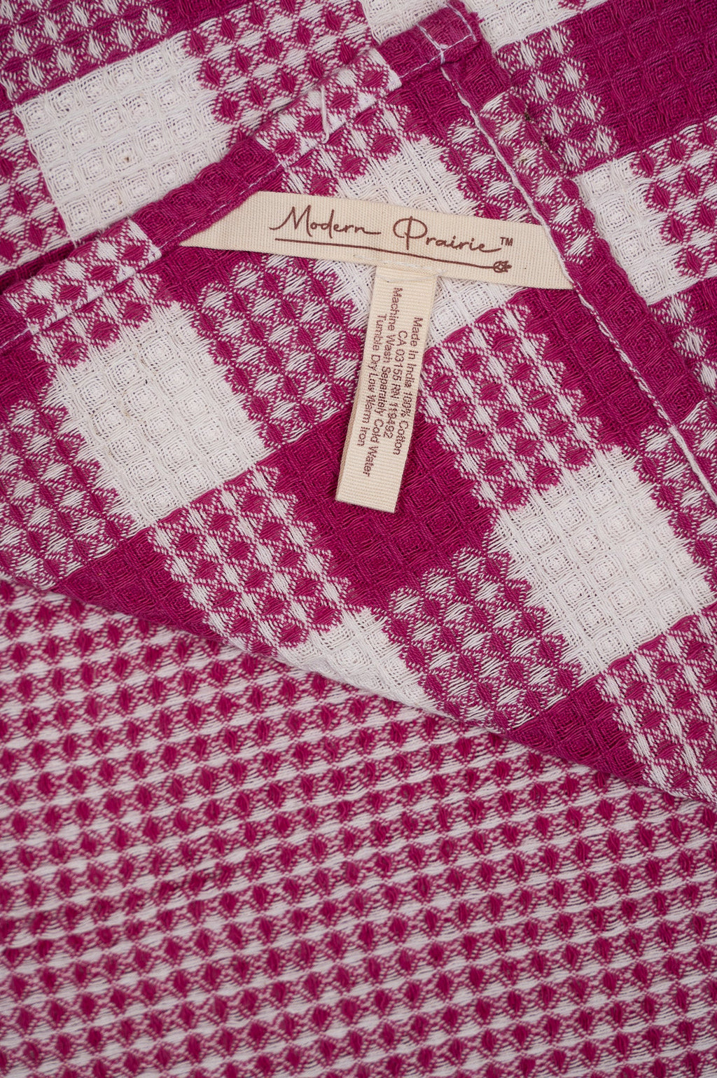 Prairie Essentials Honeycomb Tea Towel in Berry Plaid, Set of 2
