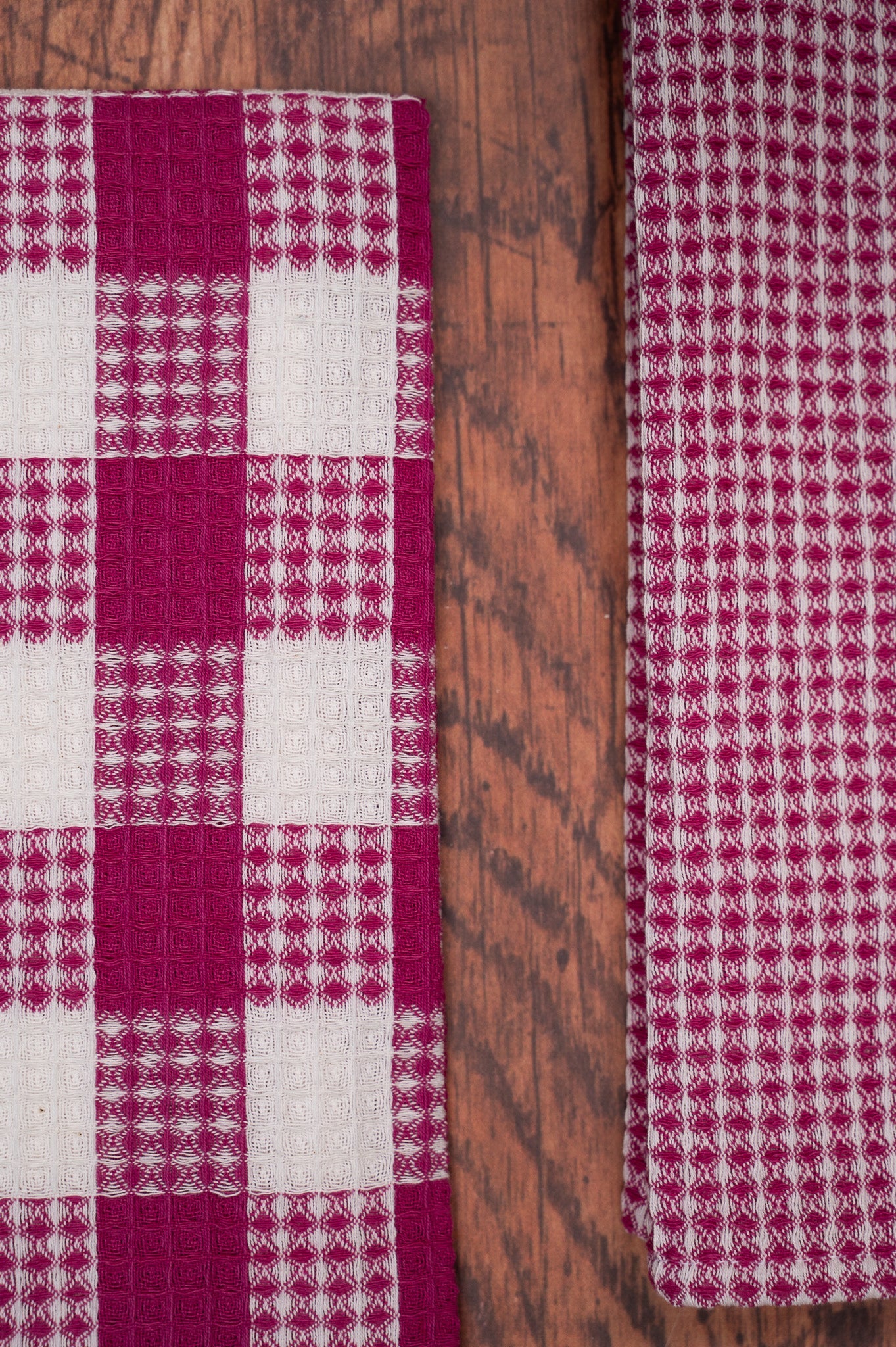 Prairie Essentials Honeycomb Tea Towel in Berry Plaid, Set of 2